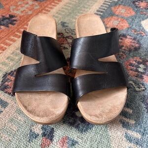 Dansko Black Leather Double Band Slide Sandals